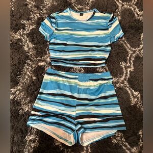 Striped Blue and Black Two-Piece Set